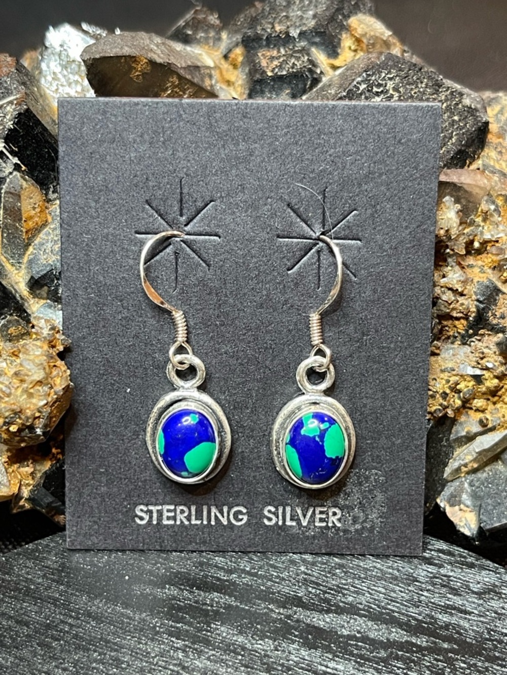🌑NWT 925 Sterling Silver Composite Malachite Earrings🌑